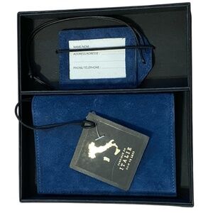 Suede passport holder & luggage tag in box. Made in Italy. NWT